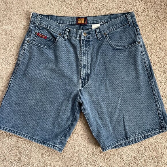 Faded Glory Other - Vintage Faded Glory Mens Size 36 Railroad Striped Jorts Jean Denim Shorts 90s